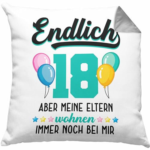 Trendation 18. Geburtstag Kissen mit Füllung 40x40 Geschenk Mädchen Jungen Geschenkidee Lustig Spruch 18 Geschenke Geschenkideen zum 18 Bday 18er Erwachsen (Grau)