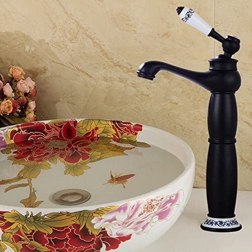Rubinetto in stile retrò, miscelatore monocomando, nero, per bagno, lavandino