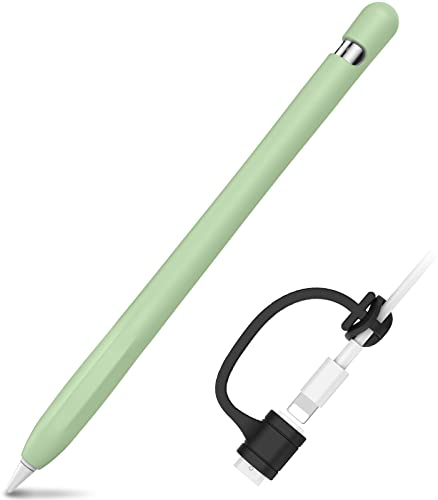 AHASTYLE Apple Pencil 1 custodia in silicone con maniche antiscivolo [cavo adattatore Tether aggiunto] compatibile con Apple Pencil 1 generazione (1 confezione, verde avocado)