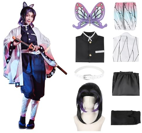 JYakeji 8 Stück Shinobu Cosplay Kostüm Kimono für Kinder Erwachsene Robe Japanisches Anime Kostüm Halloween Kimono Outfit