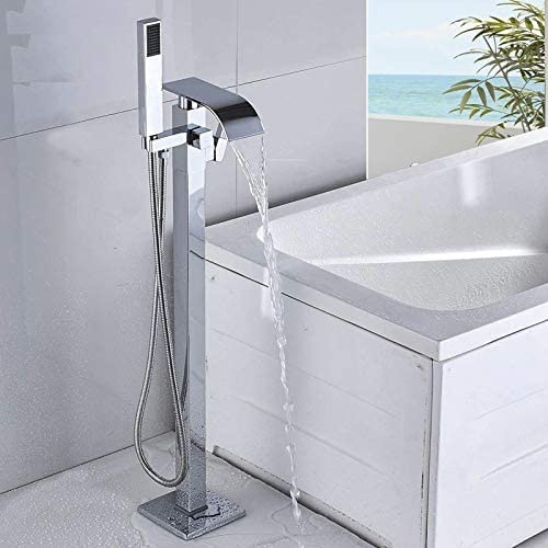 Grifo de baño de pie, juego de ducha montado en el suelo, con alcachofa de mano, color cromo