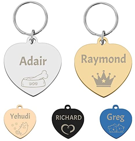 CAMAL Hundemarke mit Gravur, Hundemarke Personalisiert aus Edelstahl für Kleine Große Hunde und Katzen, Plakette mit Gravur, Rund, Knochen, Herz, Pfoten, Viele Optionale Formen