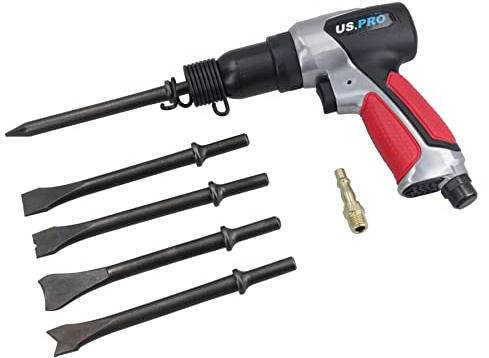 190mm Air Hammer Chisel Plus 5 Chisels for Cutting Chipping with Rubber Grip