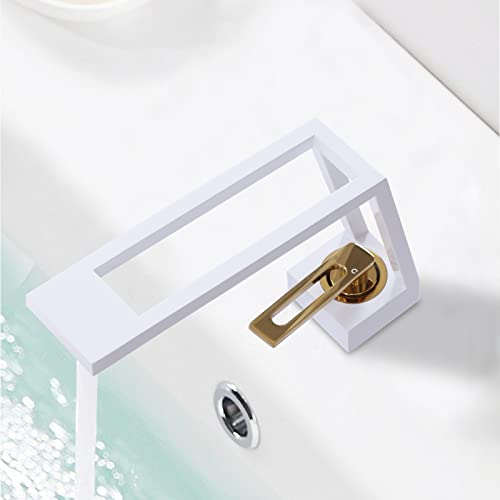 Modern Badarmatur Waschtischarmatur Messing Bad Waschbecken Wasserhahn Mischbatterie Armatur Badhahn aus Weiß und Gold