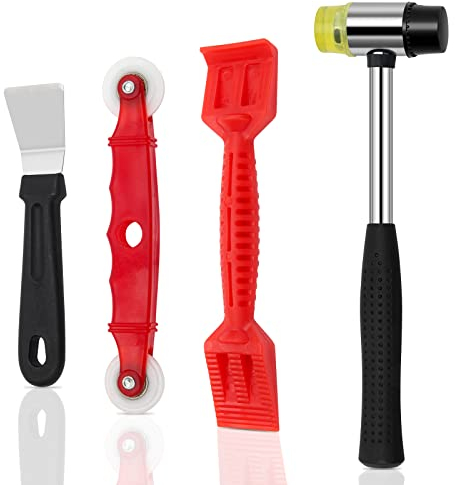 Window Glazing Tool Kit, 4PCS Heavy-Duty Glazing Tools, Zhaoyao Multi-Functions Alloy Hammer, Red Window Roller, Plastic Shovel for Windows, Doors Hand Tool Sets