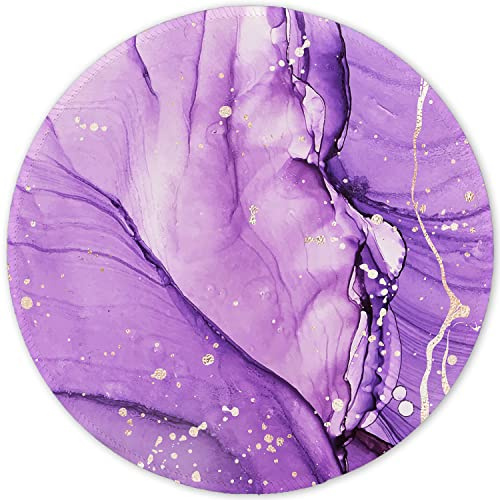 ITNRSIIET Mouse Pad with Stitched Edge, Premium-Textured Mouse Mat Waterproof Non-Slip Rubber Base Round Mousepad for Office Gaming Laptop, Cute Design Desk Accessories, Purple Abstract Marble
