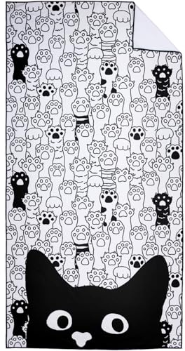 Violetpos Schnell Trocknende und Leichte Strand Handtücher Strandtuch groß 90x180 cm Schnelltrocknendes Mikrofaser Bedrucktes mit Cartoon Katzenpfote Schwarz Fußabdruck