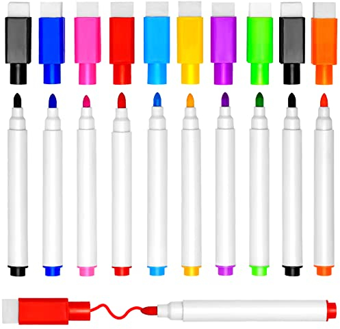 DIYDEC 10 pcs Whiteboard Markers, 9 Color Whiteboard Pens, Fine Tip Magnetic Colour White Board Pen with Eraser Low Odor Dry Erase Ink Markers Erasable for Home, School and Office Uses