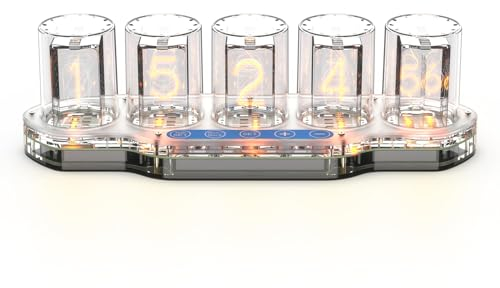 BRIMFORD Verwandeln Sie Ihren Raum mit LED-Leuchtröhren-Uhr – Nixie-Röhren-Simulation, 7 Farben, 5 Anzeigemodi, USB-C betrieben – perfekte Heimdekoration und Geschenk (Acryl)