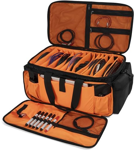 TORIBIO Large DJ Travel Gig Bag with Detachable Padded Bottom and Dividers, Storage Organizer for DJ Gear, Cords, Sound Equipment, Musician Accessories, 24x12.2x12.2