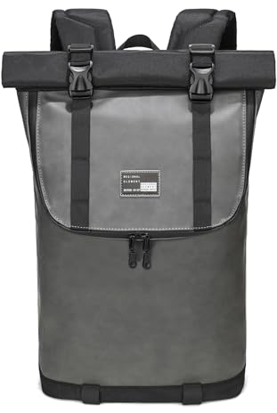 Sevego Laptoptaschen, Damen Herren Roll Top Wasserdichter Wanderrucksack, Leichter Rucksack mit Laptopfach 17,3 Zoll & Anti Diebstahl Tasche, Stylische Schultasche, Wasserfeste Groß Rucksack,Gray