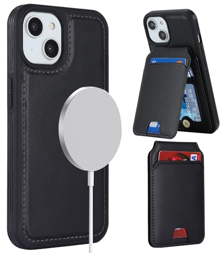 ELTEKER Hülle für iPhone 13 Handyhülle iPhone 14 mit Kartenfach Magsafe Wallet Magnetischer Kartenhalter Handy kreditkartenetui mit Ständer,Klapphülle Schutzhülle für iPhone 13/14-Schwarz