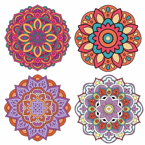 GORGECRAFT 4 Stile Mandala-Fensteraufkleber 16cm Nicht Klebend Statische Blume des Lebens Schiebetür-Aufkleber Wasserfeste Feder-Fensterfolie Verhindert DASS Vögel Auf Schlafzimmer Badezimmer Treffen