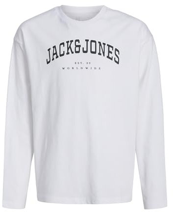 Jack & Jones Jungen Jjecaleb Varsity Tee Ls O-Neck Jnr Langarmshirt, White/Fit:Loose, 152