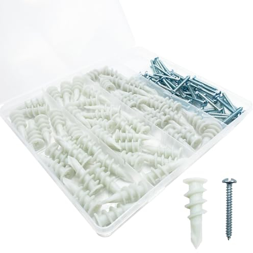 100 Stück selbstbohrende Trockenbaudübel mit Schrauben-Set, inklusive 50 Dübel und 50 Stück #20,3 x 3,8 cm Schrauben – hält bis zu 34 kg