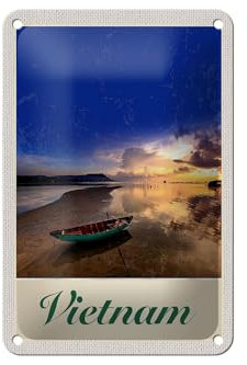 Femer Blechschild Reise 12x18cm Vietnam Asien Boot Meer Natur Urlaub Schild