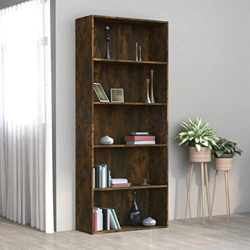 QJBSAVVA Bücherregal, Standregal Trofast Regal Vorratsschrank Schmales Regal Geeignet für Abstellraum Kellerraum Wohnzimmer Arbeitszimmer 5 Fächer Räuchereiche 80x30x189 cm Holzwerkstoff