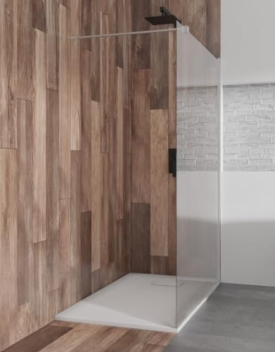 BADLAND Komplettes Set - Walk-In Dusche KETIL 120x195 + Duschwanne VIDAR 90x120 - Duschabtrennung Transparent Nano Glas, Duschtasse Rechteck Weiß Steinoptik SMC mit Ablaufgarnitur Ø 90 mm