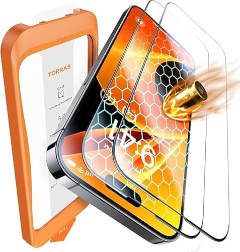 TORRAS [Full Screen Tempered Glass for iPhone 13/14/13 Pro Screen Protector, 8FT Military Shatterproof, 9H Anti-Scratch, No Bubbles No Dust, Durable Screen Protector for iPhone 13 Pro Glass (2 Pack)