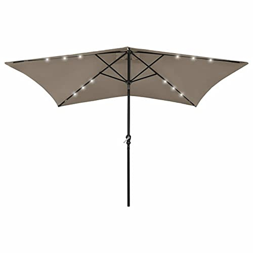 ARKEM Sonnenschirm mit LEDs und Stahl-Mast Taupe 2x3 m Gartenschirm Marktschirm Ampelschirm Strandschirm Schirm