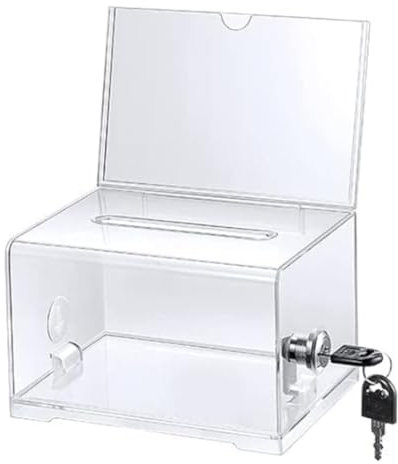 Kopinma Acrylic Suggestion Box with Lock and Keys, Charity Collection Box, Cash Box, Lockable Box, Donation Box, Clear Box for Raffle, Feedback, Voting, Tips & Charity Donations Collection