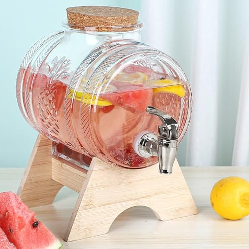 jackfru 3L Drinks Dispenser, Barrel with Tap, Wine Barrel, Whisky Barrel Schnapps Barrel with Tap, Drinks Barrel Drinks Dispenser with Wooden Base, TWH0783