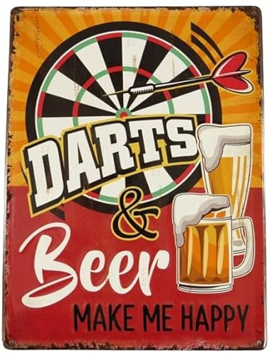 Großes 30 x 40 cm Retro Bier und Darts Blechschild - Deko Kneipen Schild - Hobby, Partykeller Schild