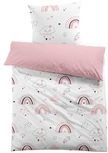 CINYE Regenbogen Bettwäsche 135x200 Kinder Rosa Bettwäsche-Sets Mädchen Bettbezug und 1 Kissenbezug 80x80 cm Mikrofaser