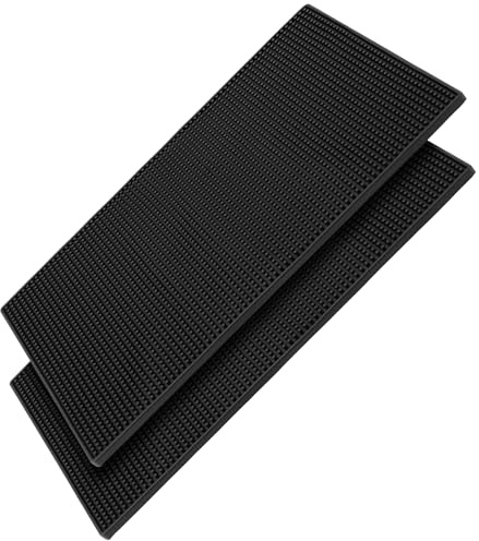 FUNSUEI Lot de 2 tapis de bar rectangulaires en caoutchouc noir - 30 x 45 cm - Pour bar, café, cuisine, club
