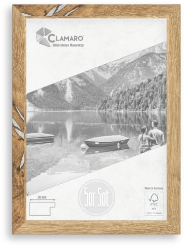 Clamaro Cadre Photo Pêle-Mêle, 10 x 15 cm, Chêne Vieilli, Lot de 5 | Dimensions Extérieures env. 14,8 x 19,8 cm, Moulure 30 mm de Large, 16 mm de Profondeur, Panneau Arrière Inclus