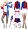 Zinueen Quinn Kostüm Damen Cosplay Kostüme Faschingskostüme Damen Kit mit Baseballschläger Aufblasbar, Temporäre Tattoos, Handschuhe, Jacke, T-Shirt, Shorts, Netzstrümpfe, Harley Kostüm für Erwachsene