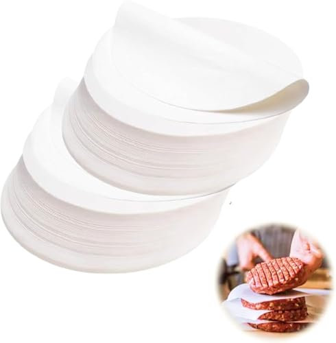 Hugwish 500 Stück Burger Papier Rund 15cm für Burgerpresse Ø 15 cm, Burgerpapier Antihaft, Backpapier für Hamburgerpresse/Burger Pattie Presse(500, 15cm)