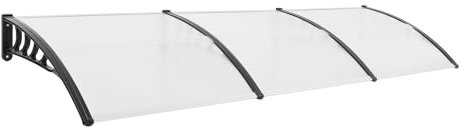 Vordach für Haustür 300 x 90CM Bogenvordach Überdachung Haustür Transparentes aus Aluminium und PP für Vorder und Hintereingänge,Fahrradunterstände,Pavillons (Durchsichtigschwarz)