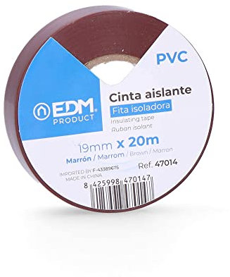 Cinta aislante 20m x 19mm marrón alta calidad, ideal para aislamiento eléctrico y reparaciones en hogar y oficina.