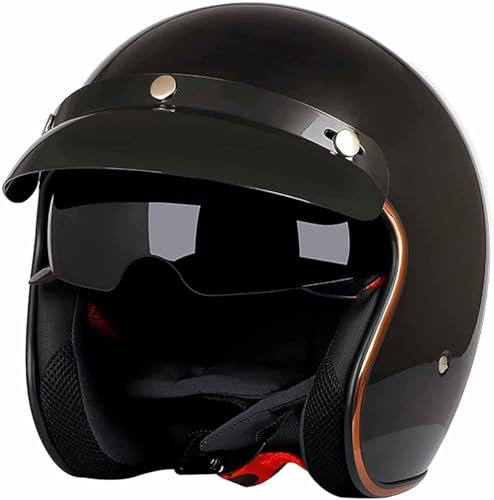 Casque Moto Rétro Demi-Jet Homme ECE Homologué Casque Semi-Ouvert Casque Jet Urbain Casque Moto Et Scooter Compact Femme Adulte avec Anti Scratch Visiere 3,L=59~60cm