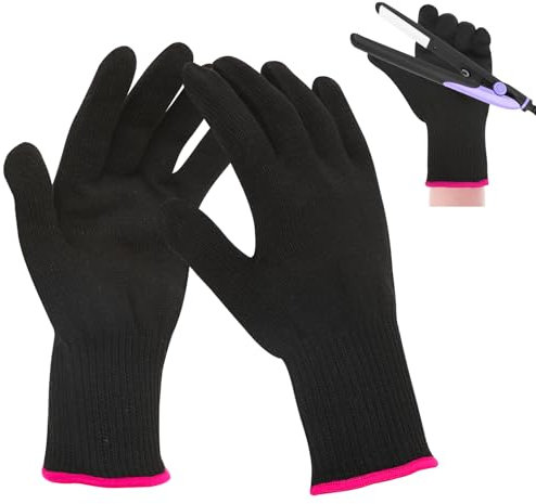 JIYIN Professioneller hitzebeständiger Handschuh für das Haarstyling, hitzeschutz handschuh, hitzebeständige handschuhe für Lockenstäbe, Glätteisen und Haartrockner, Schwarz mit Magenta Rand