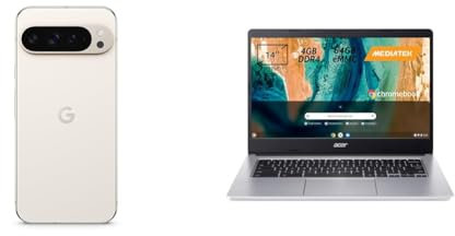 Google Pixel 9 Pro XL - Smartphone Android sbloccato con Gemini, batteria con 24 ore di autonomia e display Super Actua da 6,8 - Grigio creta, 128GB + Acer Chromebook 314, Silver