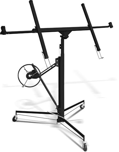 Peviasot Plattenheber Klappbar XXL für Rigipsplatten, 140-350cm höhenverstellbar, 3 Räder mit Feststellbremse, Max 290cm Lastarmbreite, bis max. 68 kg, für Trockenbau und Terrassenplatten, Schwarz