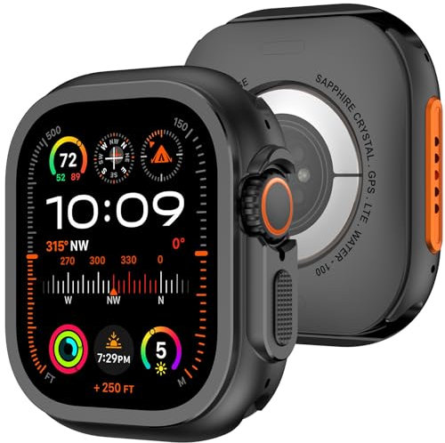 Amizee 2 in 1 Metallo Cover Compatibile con Apple Watch Ultra 2/Ultra 49mm, Rigida PC Anti-Graffio Metallo Cornice con Copertura Posteriore Protezione Custodia per iWatch 49mm, Nero