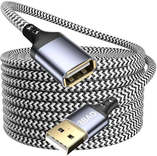 3BAO Cavo Prolunga USB 5m, USB2.0 Tipo A Maschio a A Femmina Nylon Cavi Estensione Trasferimento Dati per Stampante, Webcam, Mouse, Hub USB, Gamepad, Controller PS5, Unità Flash