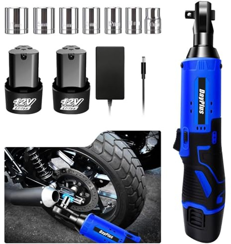Electric Ratchet Wrench, 300 RPM 12V Cordless Battery Powered Ratchet Wrench Set with LED Light, Including 2 Batteries, 7 Sockets and 60-Min Fast Charge (Blue)
