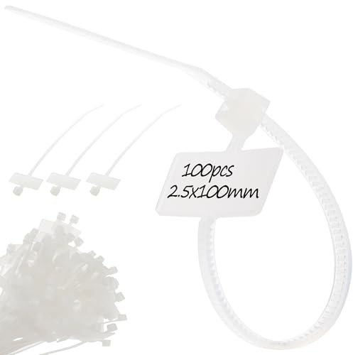 Boltza® White Marker Cable Ties Write On Label Zip Ties 2.5mm x 100mm x100 | Identification Labelling Cable Ties for Electrical Network Telecom Cable Management