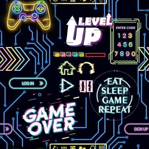 CHDITB Colorful Gaming Wallpaper,Gamer Wallpaper Self Adhesive(44x300CM) Teenager Bedroom Wall Paper,Video Game Controller Wall Decor for Boys,Neon Gaming Wall Stickers for Playroom Game Room Decor