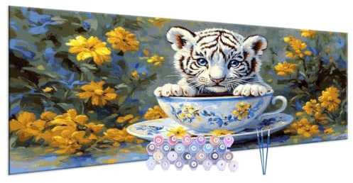 Tazza da tè Tiger Dipingere con i Numeri, per Adulti, Pittura con Numeri 90 x 180 cm, kit per Pittura a olio per Principianti, con tela Senza Pieghe, Pennelli e Colori Acrilici (con cornice) E-43