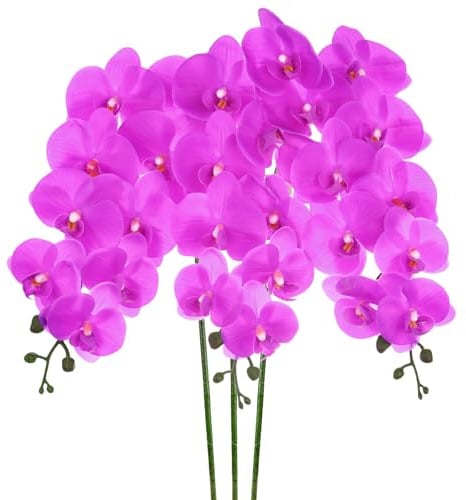 M METERXITY 3er-Pack Künstliche Orchideenblumen 9 Große Blüten Dunkel Lila
