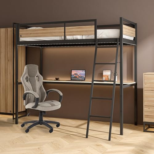 X-Rocker Denver Bunk Bed with Desk, High Sleeper with Desk, Single Loft Bed, with Soft Glow LED Lights, Ladder with Metal Frame, Studying Desk for Dorms, XR Living, Single 3ft - OAK/BLACK