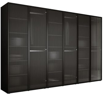 3E 3xE living.com Kleiderschrank, Graphitschwarz/klares Glas, 3 x 100 x 200 x 51 cm