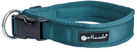 Petlando Mesh Hundehalsband – leicht, atmungsaktiv, weich mit Mesh gepolstert, stufenlos verstellbar, robust & strapazierfähig mit O-Ring – Halsband Hund L 50-55cm, Petrol