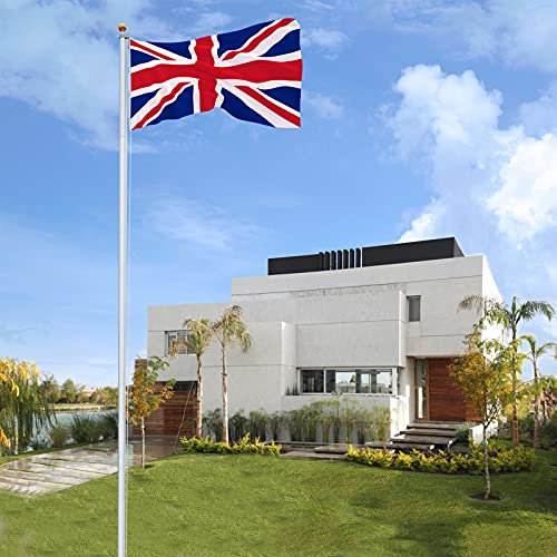 HOBBYZOO 20FT Aluminium Sectional Flagpole Kit, Telescopic Flag Pole with UK Flag for Residential, Yard and Commercial Use, Silver