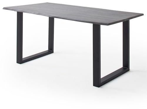 Lomadox Esszimmer Tisch Esstisch Massivholztisch 160x90 cm, Akazie massiv, grau sandgestrahlt, Massivholz/Echtholz, Metallgestell in U-Form, anthrazit lackiert